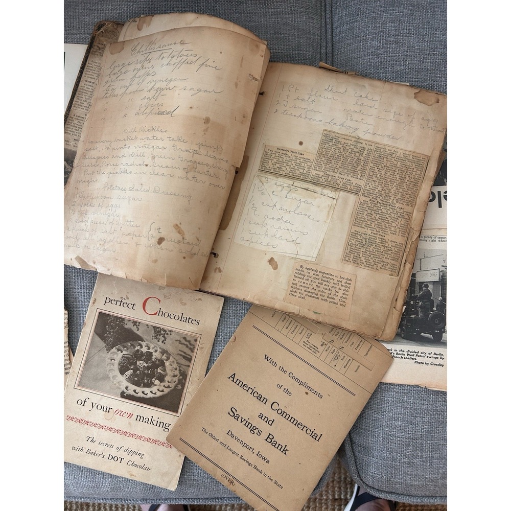 Antique Handwritten Cookbook Recipes Clipped Newspapers 1925 Cookware Booklets